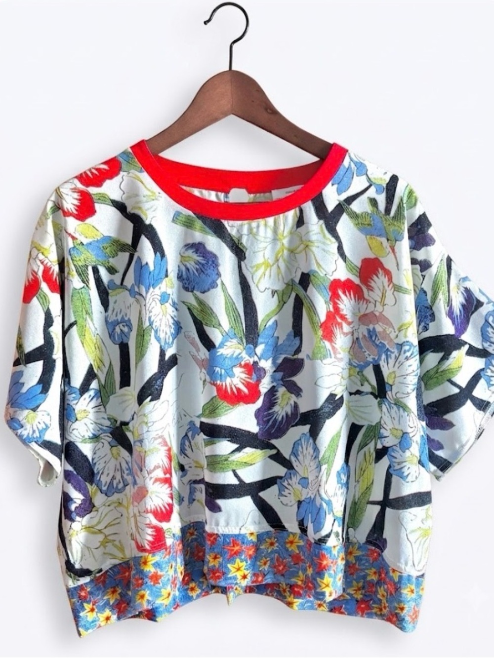 Zara Floral Print Boxy Top with Poppy Red Trim